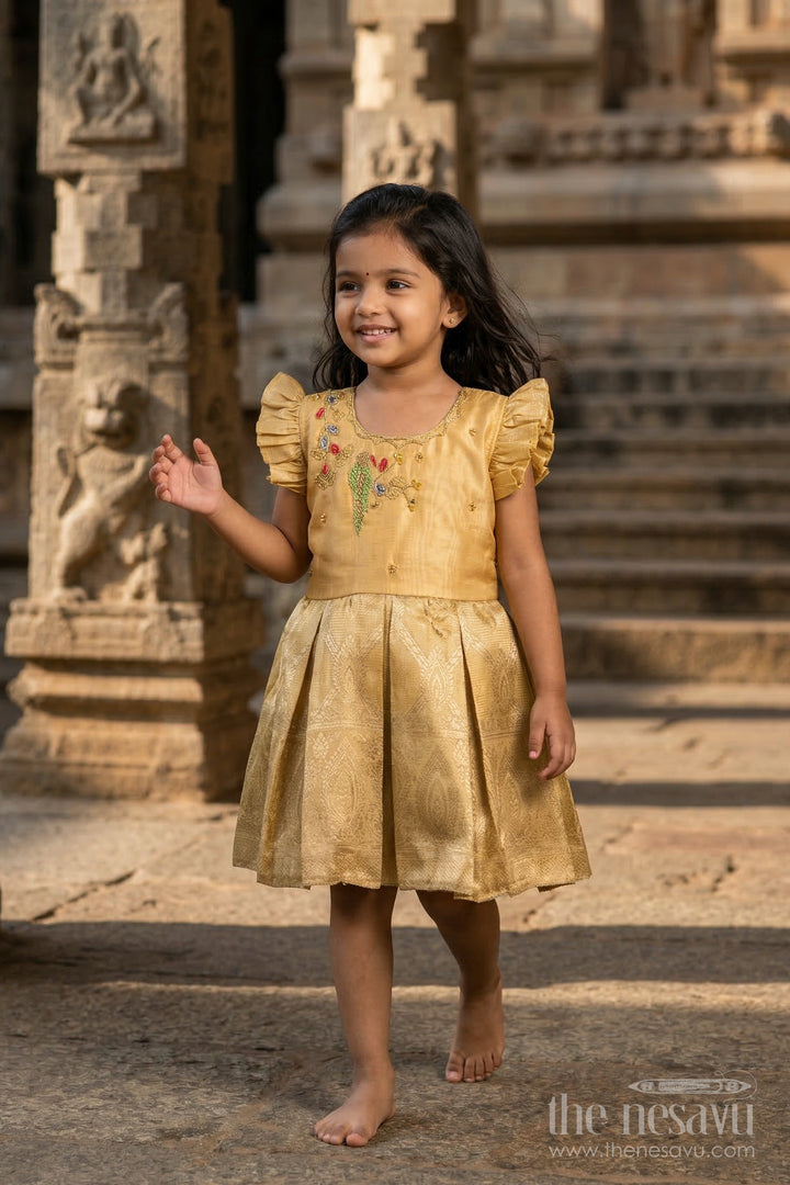 The Nesavu Silk Frock Girls Silk Frock for Festive Weddings and Special Occasions Nesavu 16 (1Y) / Yellow / Silk Blend SF1040E-16 Nesavu girls blend silk frock with tissue skirt for weddings and festive occasions