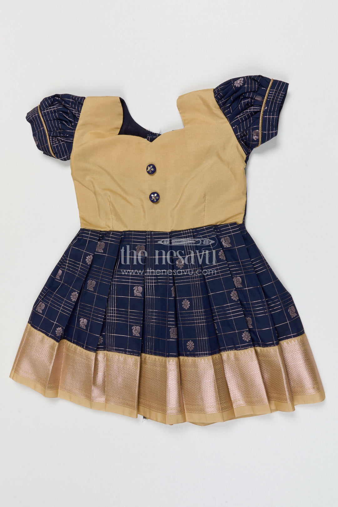 The Nesavu Girls Kanchi Silk Frock Girls Silk Frock for Naming Ceremony and Festive Occasions Nesavu 16 (1Y) / Black / Kanchi Silk SF837AE-16 Nesavu Girls Semi Kanchivaram Silk Frock For Naming Ceremony And Festive Celebrations