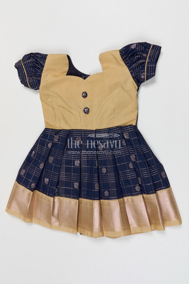 The Nesavu Girls Kanchi Silk Frock Girls Silk Frock for Naming Ceremony and Festive Occasions Nesavu 16 (1Y) / Black / Kanchi Silk SF837AE-16 Nesavu Girls Semi Kanchivaram Silk Frock For Naming Ceremony And Festive Celebrations