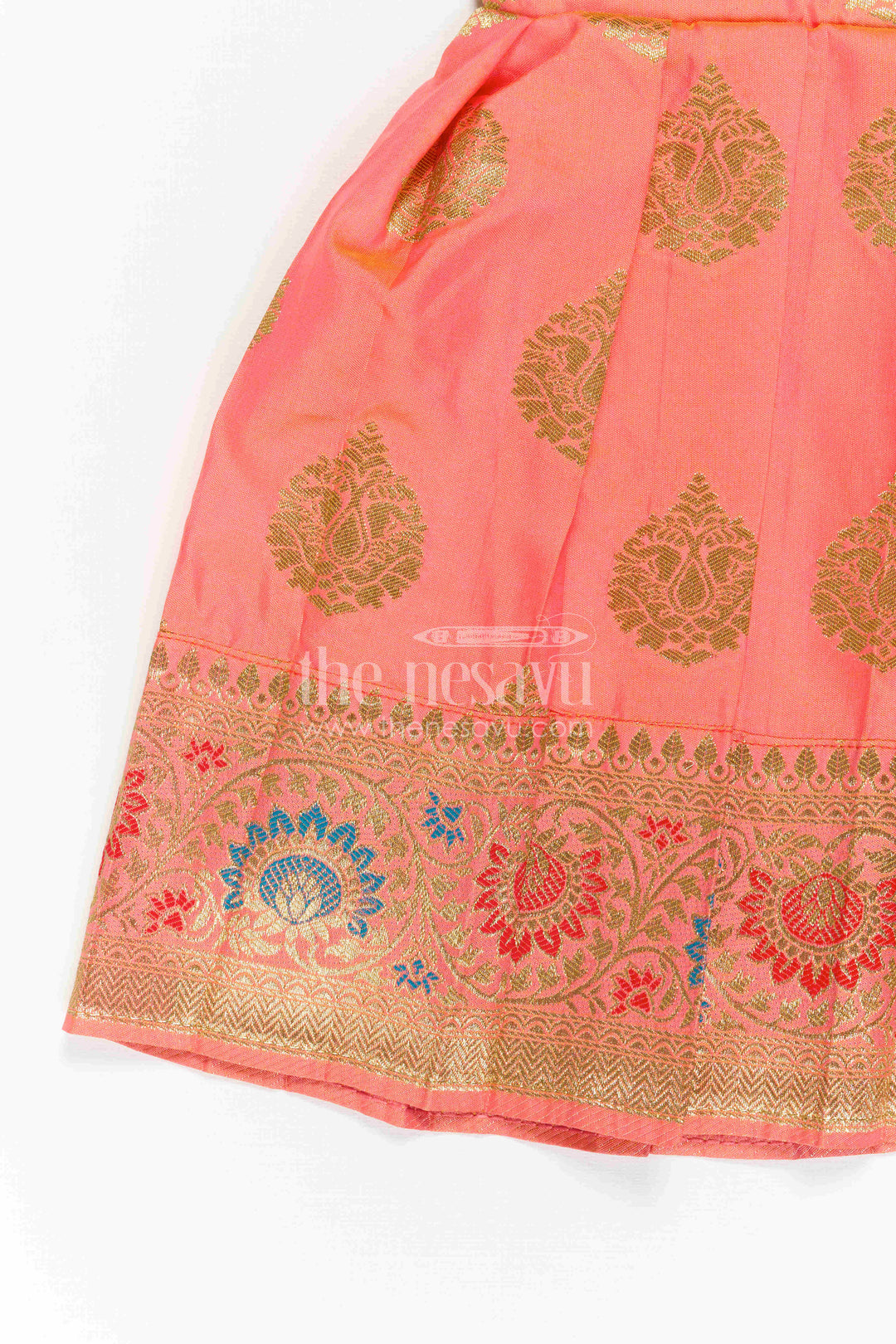 The Nesavu Girls Kanchi Silk Frock Girls Silk Frock for Navaratri Celebrations and Traditional Events Nesavu Nesavu Girls Semi Kanchivaram Silk Frock With Grand Border For Festive And Cultural Occasions