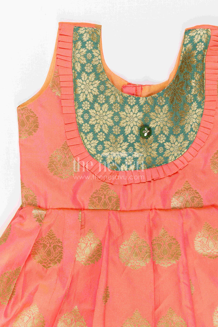 The Nesavu Girls Kanchi Silk Frock Girls Silk Frock for Navaratri Celebrations and Traditional Events Nesavu Nesavu Girls Semi Kanchivaram Silk Frock With Grand Border For Festive And Cultural Occasions