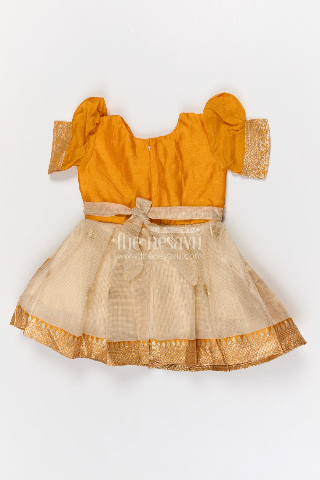 The Nesavu Silk Frock Girls Silk Frock for Traditional Celebrations and Family Functions Nesavu Nesavu girls blend silk frock with tissue skirt for festive weddings