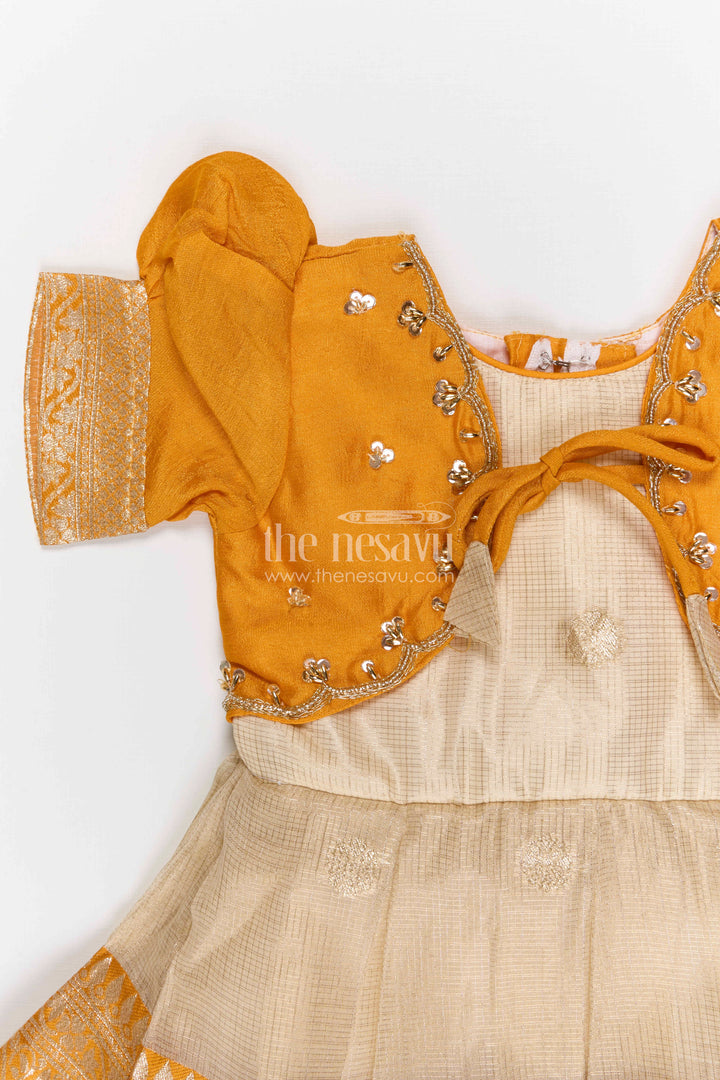 The Nesavu Silk Frock Girls Silk Frock for Traditional Celebrations and Family Functions Nesavu Nesavu girls blend silk frock with tissue skirt for festive weddings