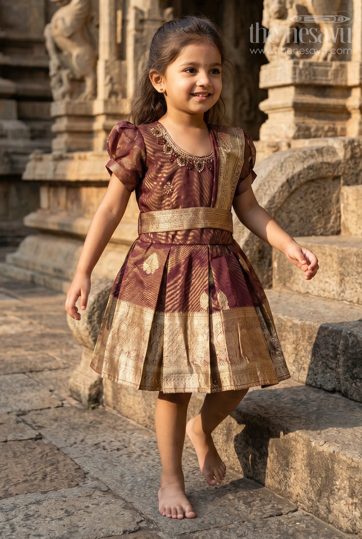 The Nesavu Silk Frock Girls Silk Frock for Traditional Functions and Family Celebrations Nesavu 16 (1Y) / Purple / Silk Blend SF1088C-16 Nesavu girls blend silk frock with tissue border for festive occasions