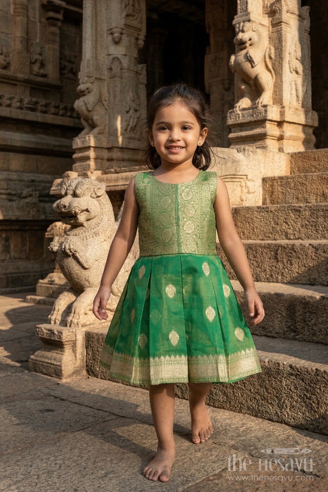 The Nesavu Silk Frock Girls Silk Frock for Traditional Functions and Festive Wear Nesavu 16 (1Y) / Green / Silk Blend SF1131A-16 Nesavu girls blend silk frock with tissue skirt for festive occasions