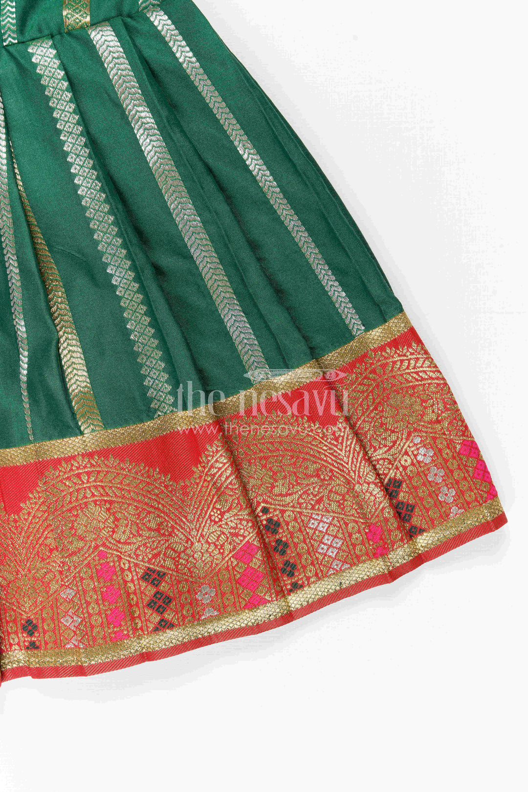 The Nesavu Girls Kanchi Silk Frock Girls Silk Frock for Wedding Receptions and Festive Occasions Nesavu Nesavu Girls Semi Kanchivaram Silk Frock With Grand Border For Weddings And Festive Celebrations