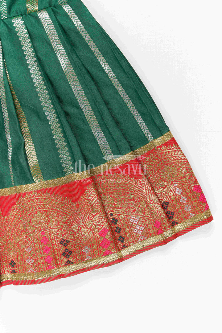 The Nesavu Girls Kanchi Silk Frock Girls Silk Frock for Wedding Receptions and Festive Occasions Nesavu Nesavu Girls Semi Kanchivaram Silk Frock With Grand Border For Weddings And Festive Celebrations