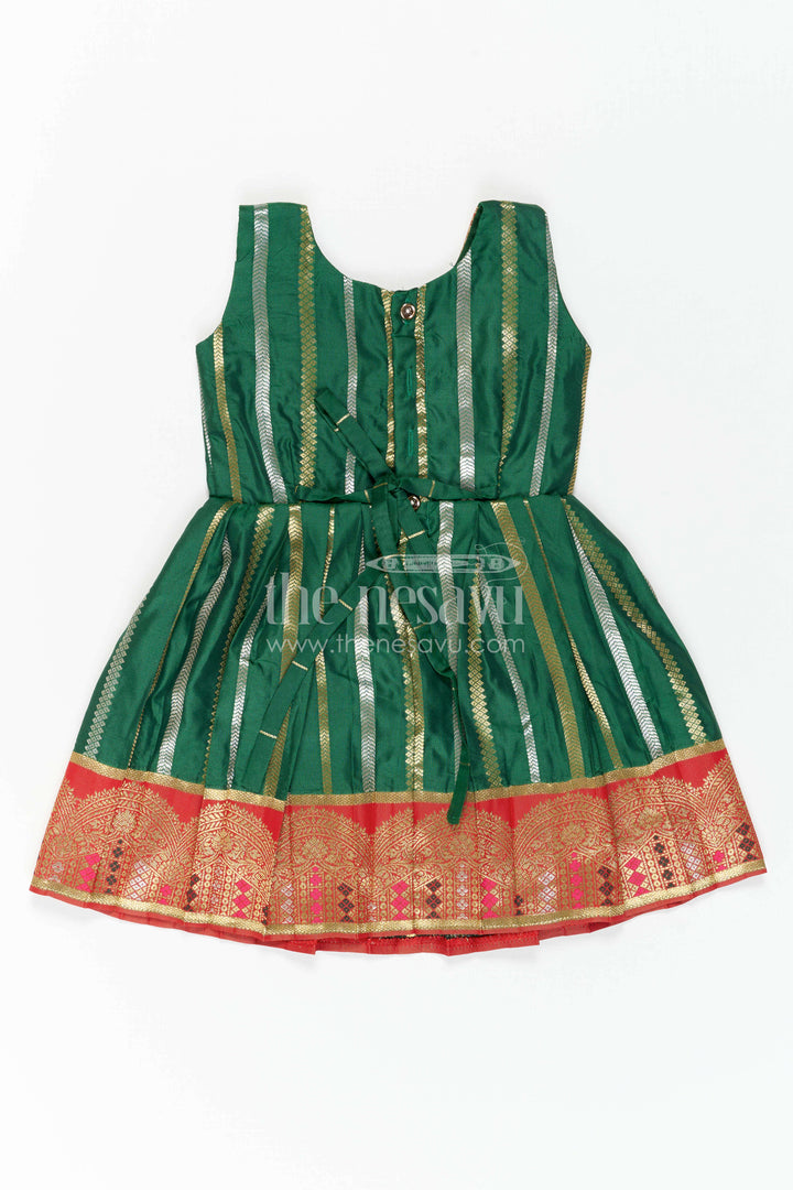 The Nesavu Girls Kanchi Silk Frock Girls Silk Frock for Wedding Receptions and Festive Occasions Nesavu Nesavu Girls Semi Kanchivaram Silk Frock With Grand Border For Weddings And Festive Celebrations
