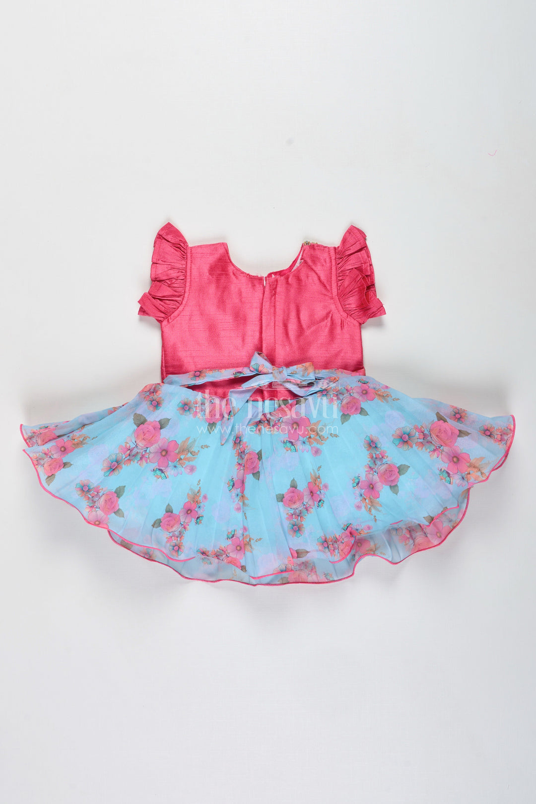 The Nesavu Silk Frock Girls Silk Frock with Floral Print and Festive Jacket for Weddings and Functions Nesavu Nesavu Girls Silk Frock With Floral Print And Magenta Jacket Festive Ethnic Wear For Toddlers