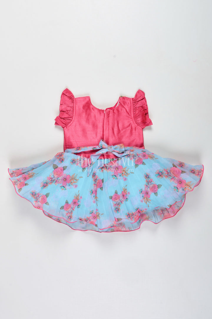 The Nesavu Silk Frock Girls Silk Frock with Floral Print and Festive Jacket for Weddings and Functions Nesavu Nesavu Girls Silk Frock With Floral Print And Magenta Jacket Festive Ethnic Wear For Toddlers