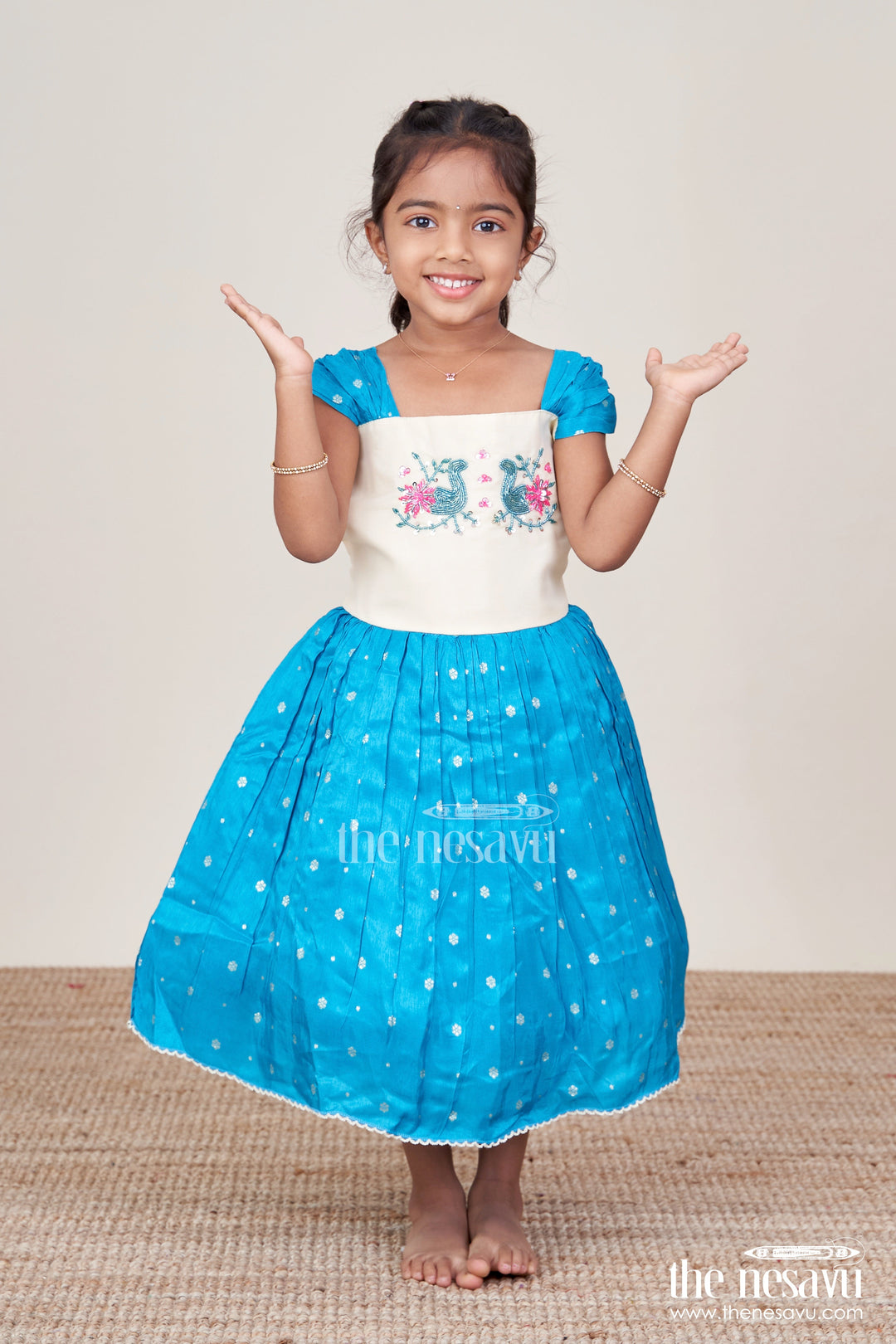 The Nesavu Silk Frock Girls Silk Frock with Tissue Bottom for Traditional Events and Functions Nesavu Nesavu girls silk frock tissue flare traditional functions festive photoshoots