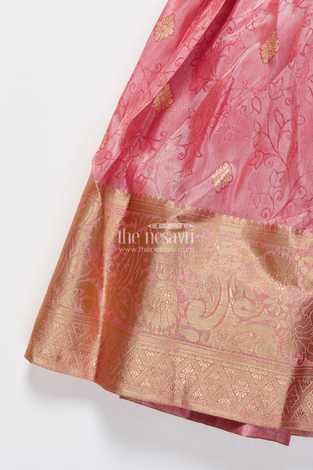 The Nesavu Girls Silk Gown Girls Silk Frock with Zari Border for Weddings and Traditional Celebrations Nesavu Nesavu girls silk frock broad zari border puff sleeves weddings naming ceremonies