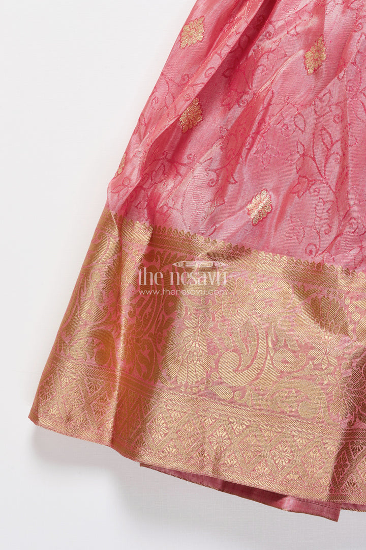 The Nesavu Girls Silk Gown Girls Silk Frock with Zari Border for Weddings and Traditional Celebrations Nesavu Nesavu girls silk frock broad zari border puff sleeves weddings naming ceremonies