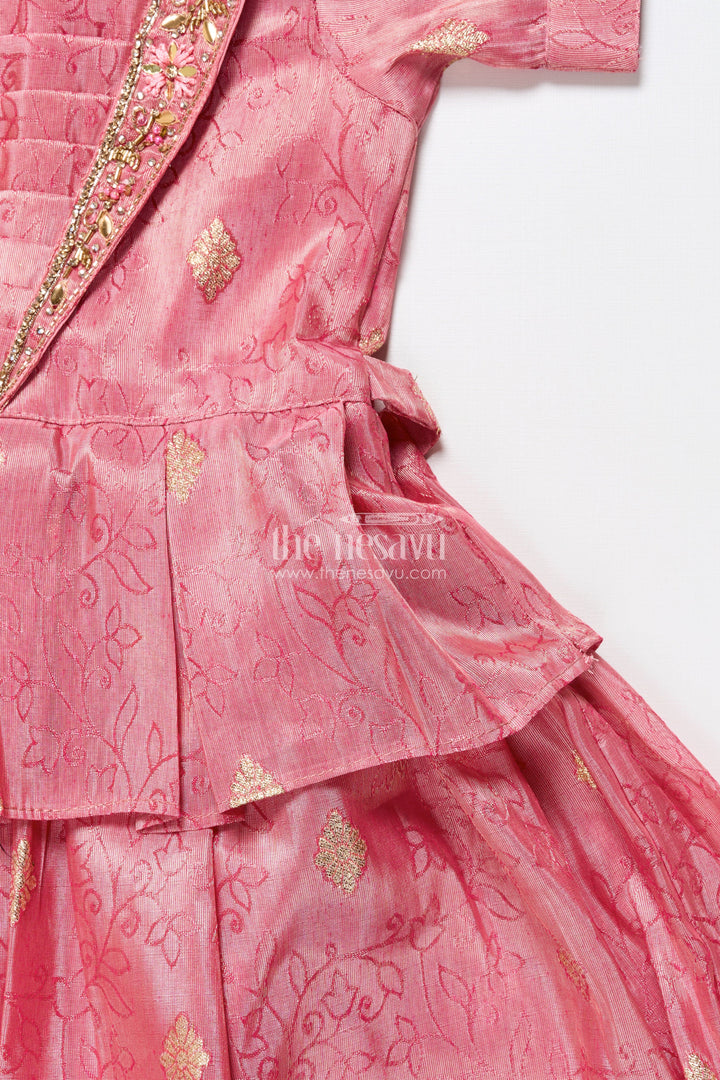 The Nesavu Girls Silk Gown Girls Silk Frock with Zari Border for Weddings and Traditional Celebrations Nesavu Nesavu girls silk frock broad zari border puff sleeves weddings naming ceremonies