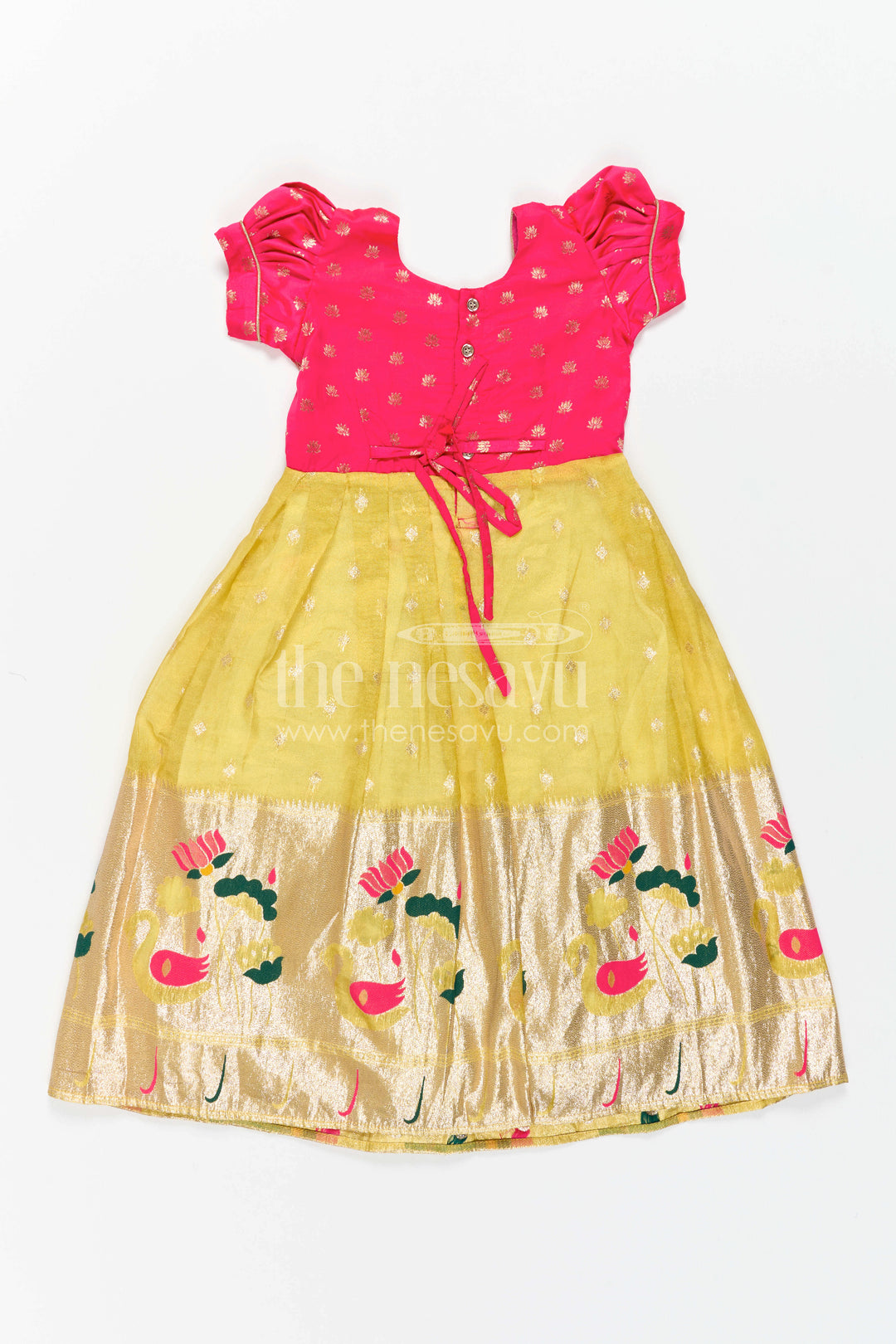 The Nesavu Girls Silk Gown Girls Silk Gown for Birthday Parties and Magical Celebration Moments Nesavu Nesavu Girls Semi Banaras Silk Gown With Butti Yoke For Birthdays And Festive Celebrations