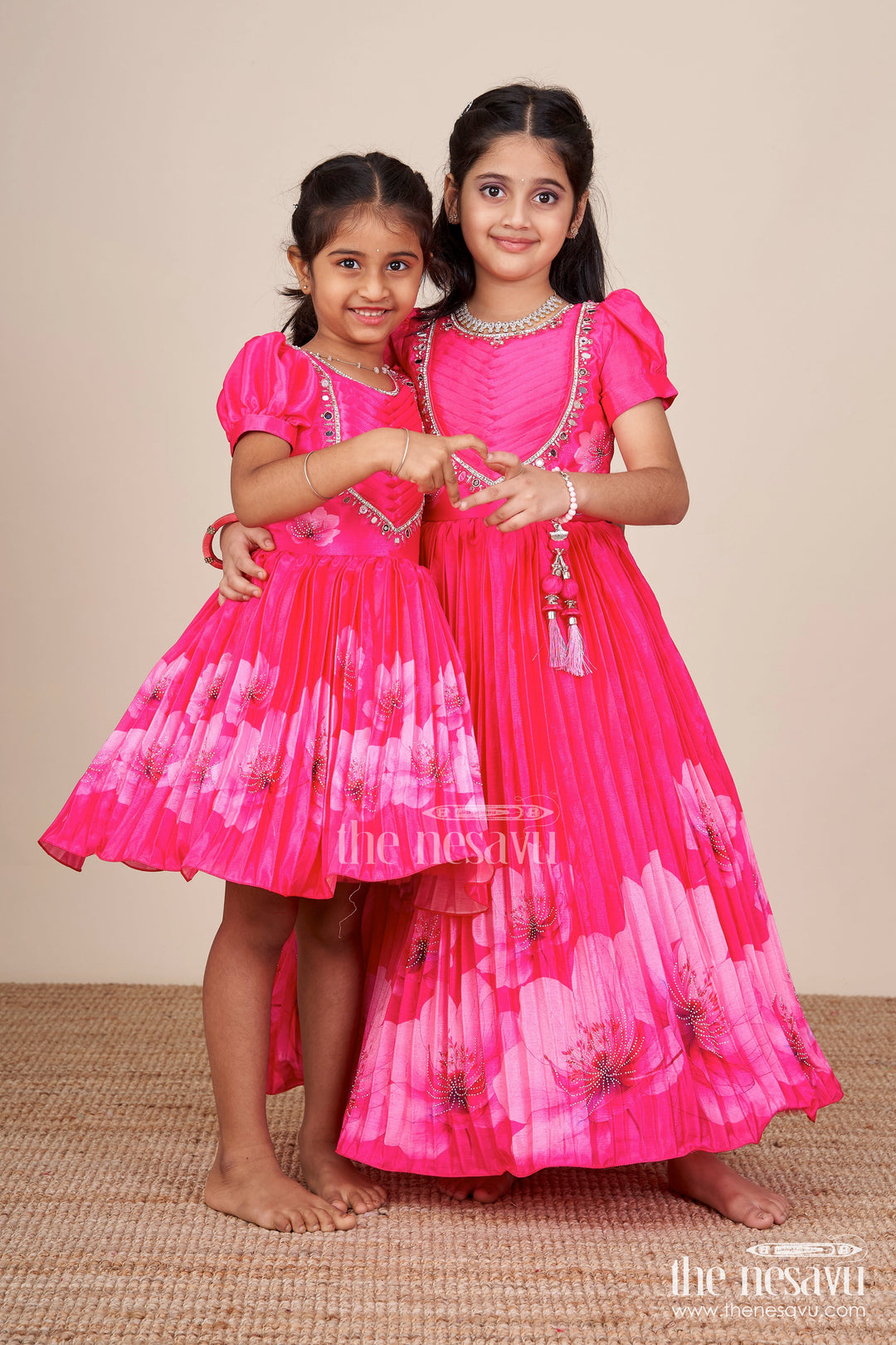 The Nesavu Girls Party Gown Girls Silk Gown for Birthday Party and Evening Events Nesavu Nesavu girls silk gown birthday party festive events stone embellishments