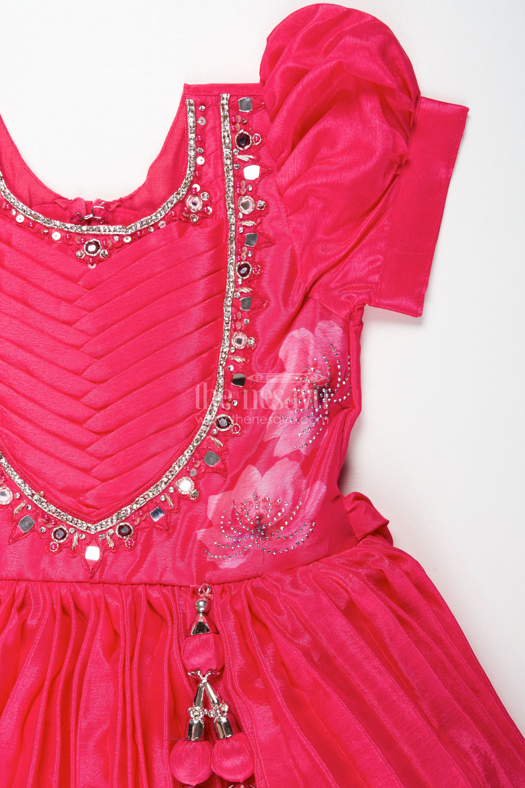 The Nesavu Girls Party Gown Girls Silk Gown for Birthday Party and Evening Events Nesavu Nesavu girls silk gown birthday party festive events stone embellishments