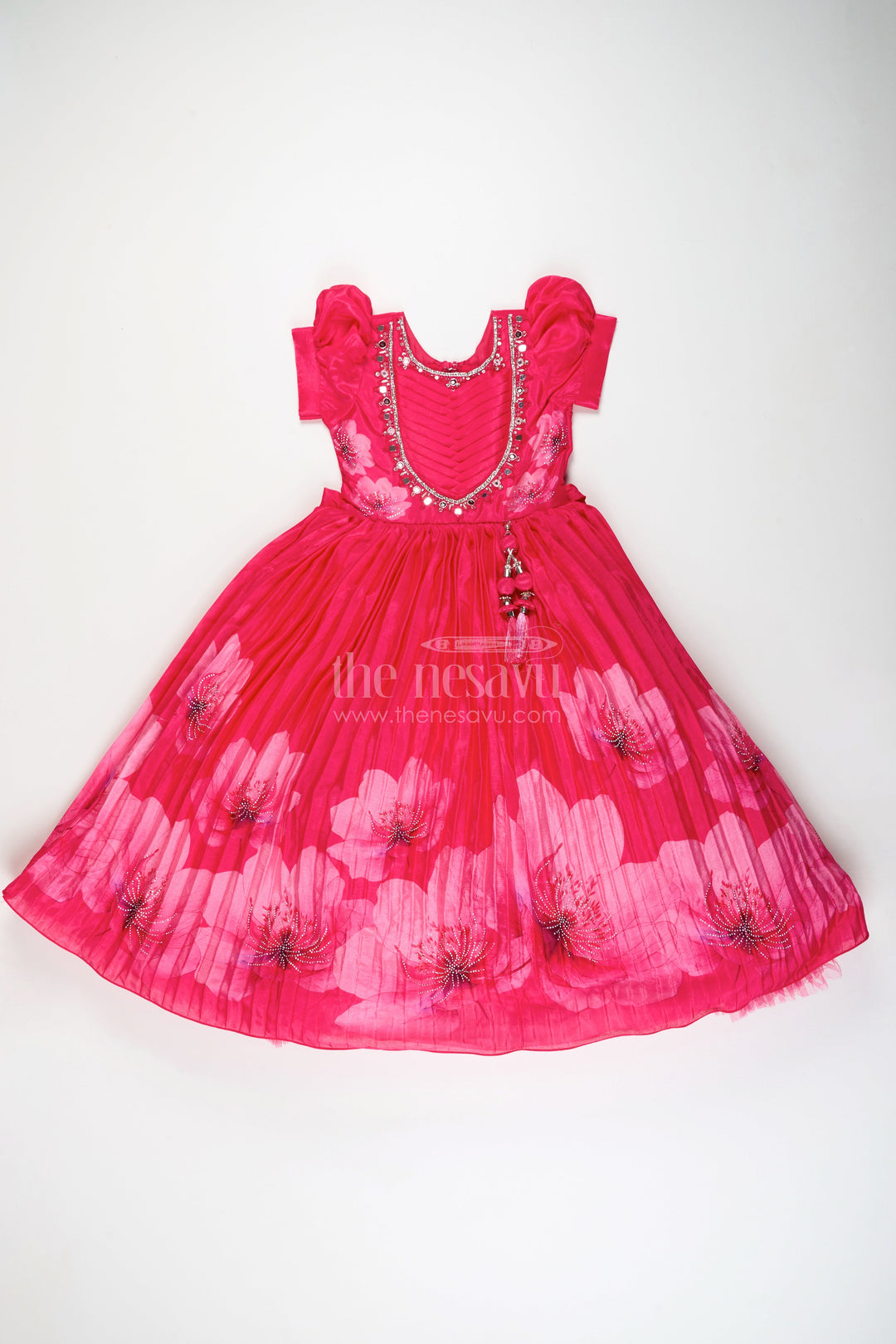 The Nesavu Girls Party Gown Girls Silk Gown for Birthday Party and Evening Events Nesavu Nesavu girls silk gown birthday party festive events stone embellishments