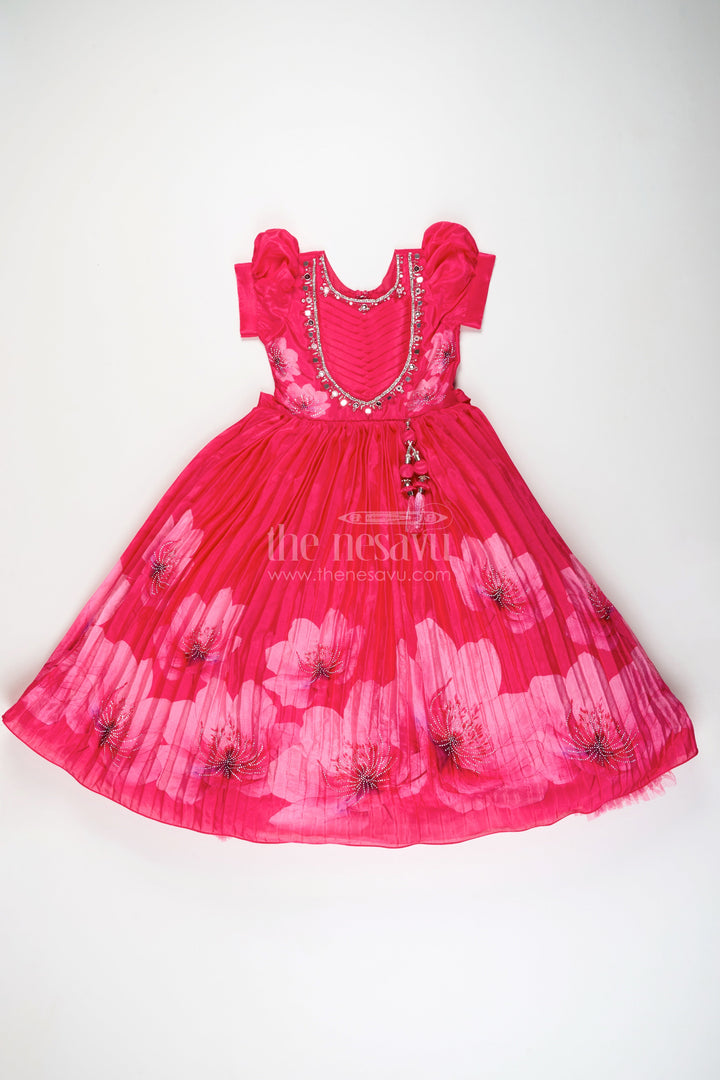 The Nesavu Girls Party Gown Girls Silk Gown for Birthday Party and Evening Events Nesavu Nesavu girls silk gown birthday party festive events stone embellishments