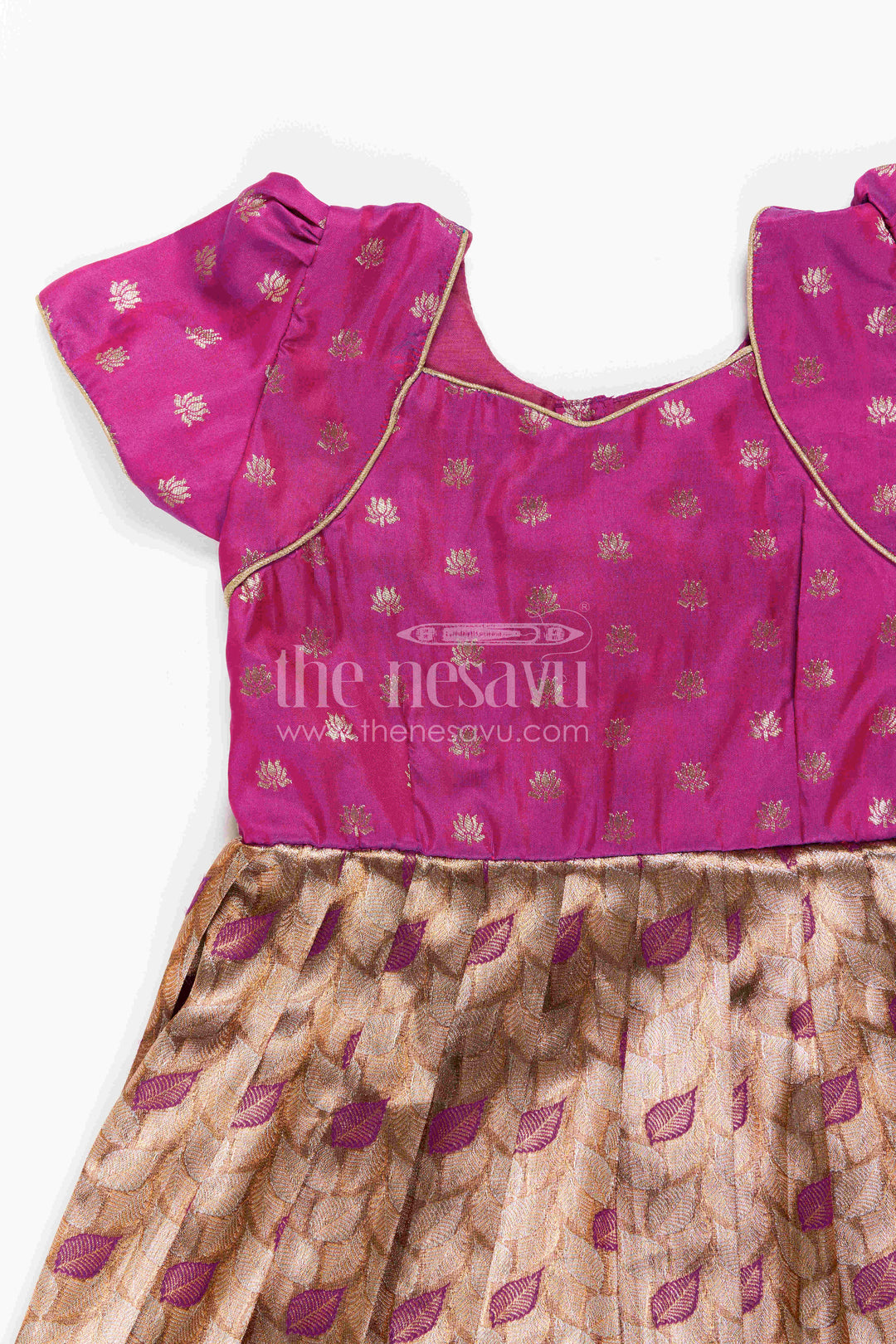 The Nesavu Girls Silk Gown Girls Silk Gown for Festive Family Portraits Nesavu Nesavu Girls Silk Gown For Festive Family Portraits With Semi Banaras Fabric And Big Border