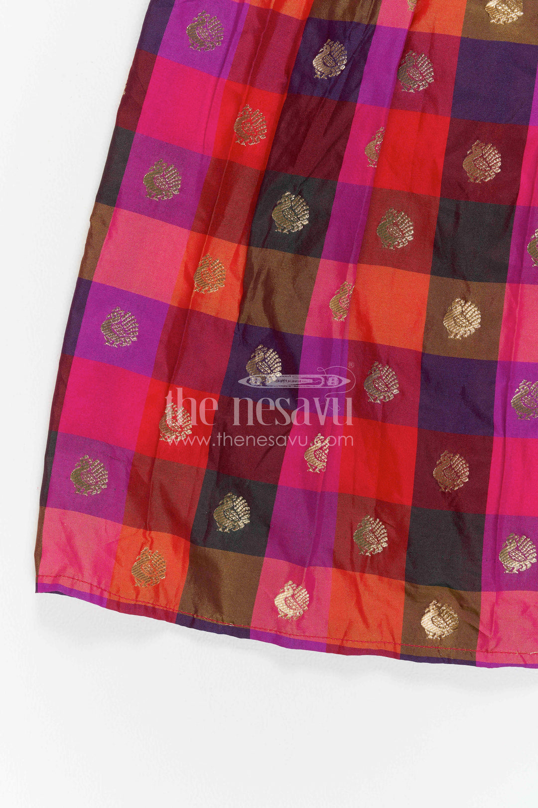 The Nesavu Girls Silk Gown Girls Silk Gown for Festive Photoshoots and Family Gatherings Nesavu Nesavu Girls Semi Banaras Silk Gown With Sequence Embroidered Yoke For Festive Occasions