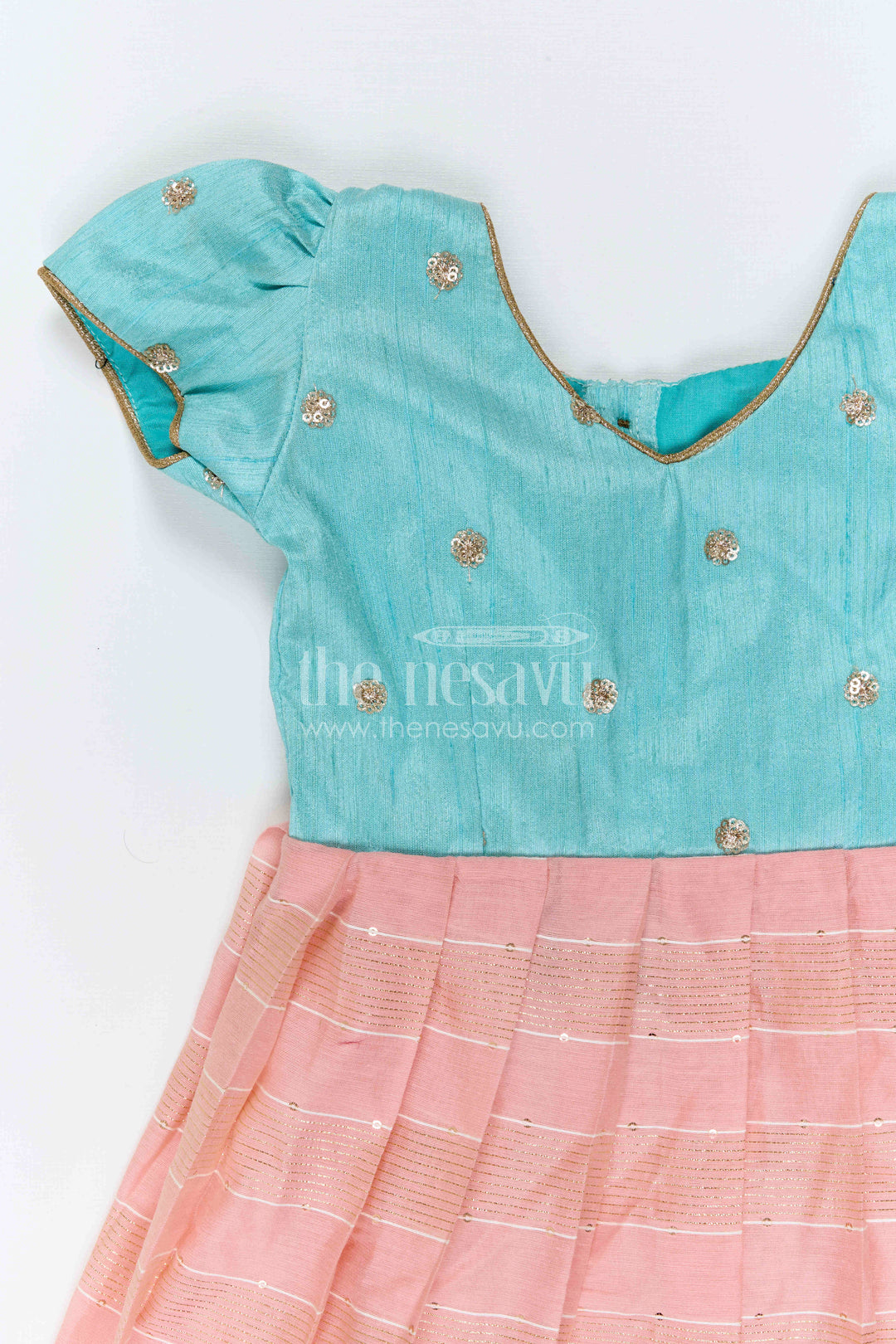 The Nesavu Girls Silk Gown Girls Silk Gown for Receptions and Festive Celebrations Nesavu Nesavu Girls Silk Gown With Jacquard Weave And Raw Silk Yoke For Festive Celebrations