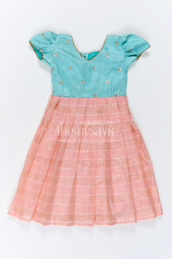 The Nesavu Girls Silk Gown Girls Silk Gown for Receptions and Festive Celebrations Nesavu Nesavu Girls Silk Gown With Jacquard Weave And Raw Silk Yoke For Festive Celebrations