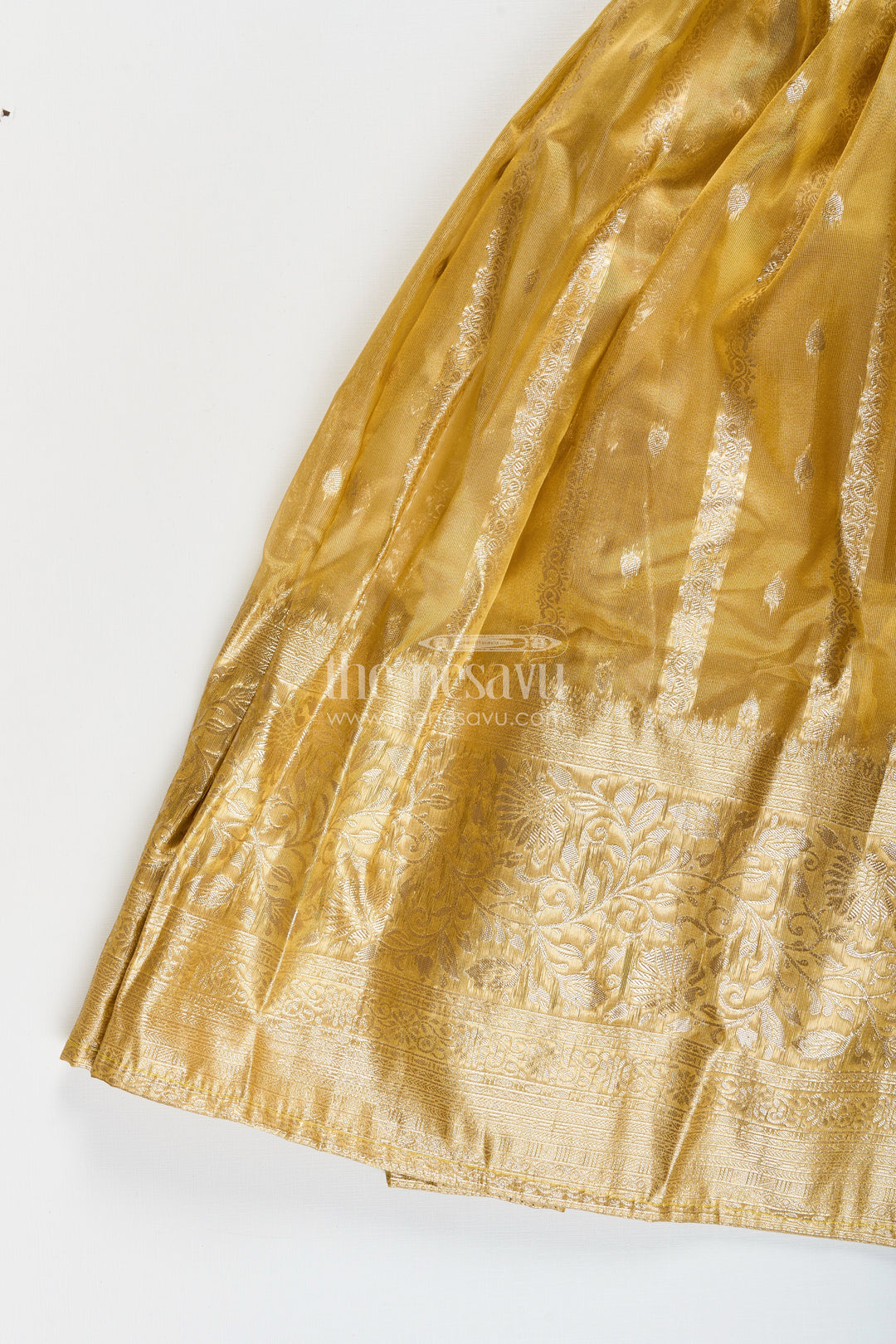 The Nesavu Girls Silk Gown Girls Silk Gown for Wedding and Festive Wear Nesavu Nesavu girls silk gown weddings festivals Banarasi organza dupatta drape