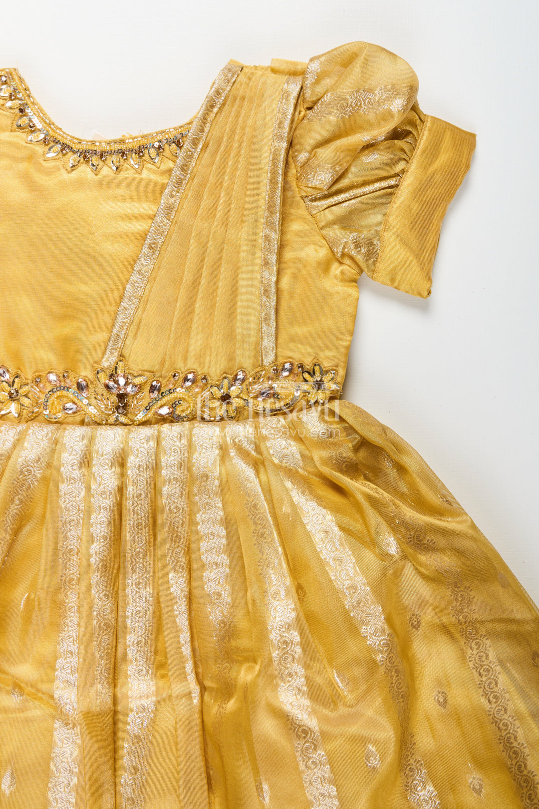 The Nesavu Girls Silk Gown Girls Silk Gown for Wedding and Festive Wear Nesavu Nesavu girls silk gown weddings festivals Banarasi organza dupatta drape