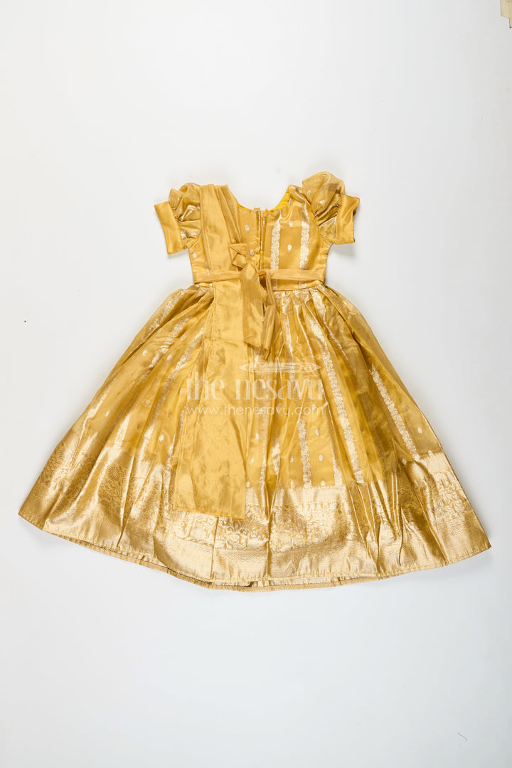 The Nesavu Girls Silk Gown Girls Silk Gown for Wedding and Festive Wear Nesavu Nesavu girls silk gown weddings festivals Banarasi organza dupatta drape