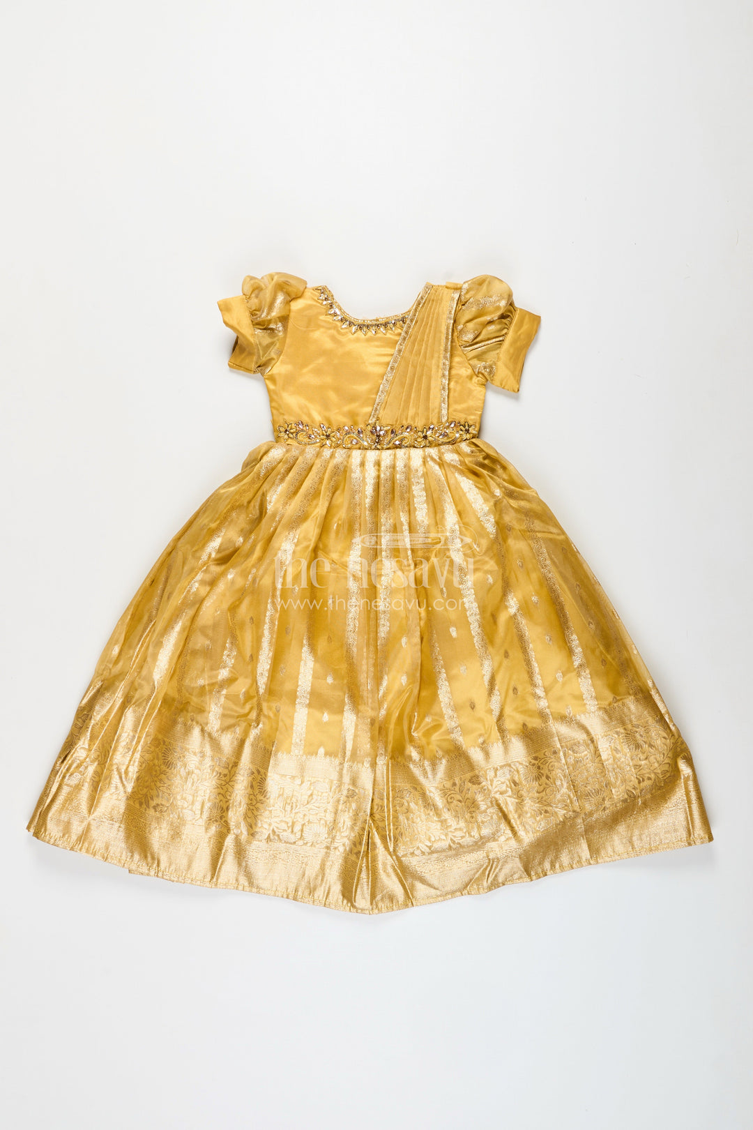 The Nesavu Girls Silk Gown Girls Silk Gown for Wedding and Festive Wear Nesavu Nesavu girls silk gown weddings festivals Banarasi organza dupatta drape