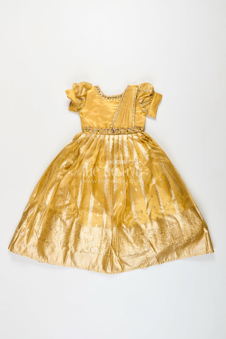 The Nesavu Girls Silk Gown Girls Silk Gown for Wedding and Festive Wear Nesavu Nesavu girls silk gown weddings festivals Banarasi organza dupatta drape