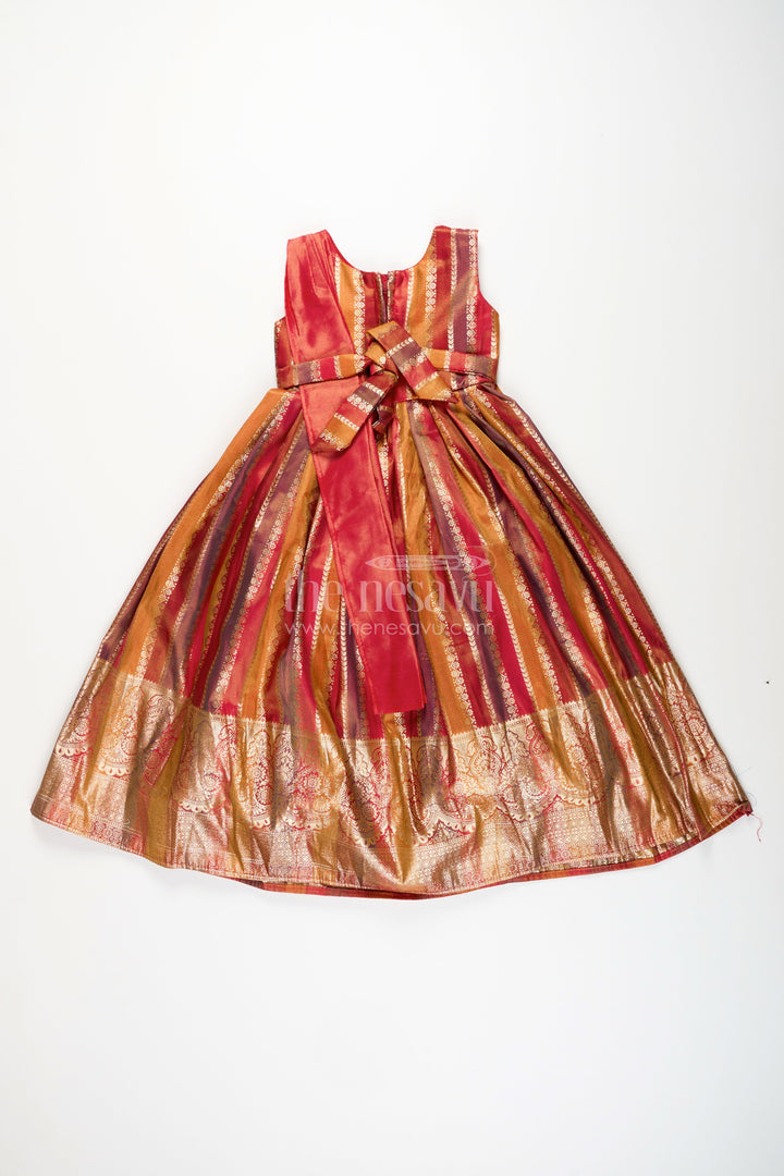 The Nesavu Girls Silk Gown Girls silk gown for wedding and traditional celebrations Nesavu Nesavu girls kora tissue silk gown with zari border for weddings and traditional celebrations