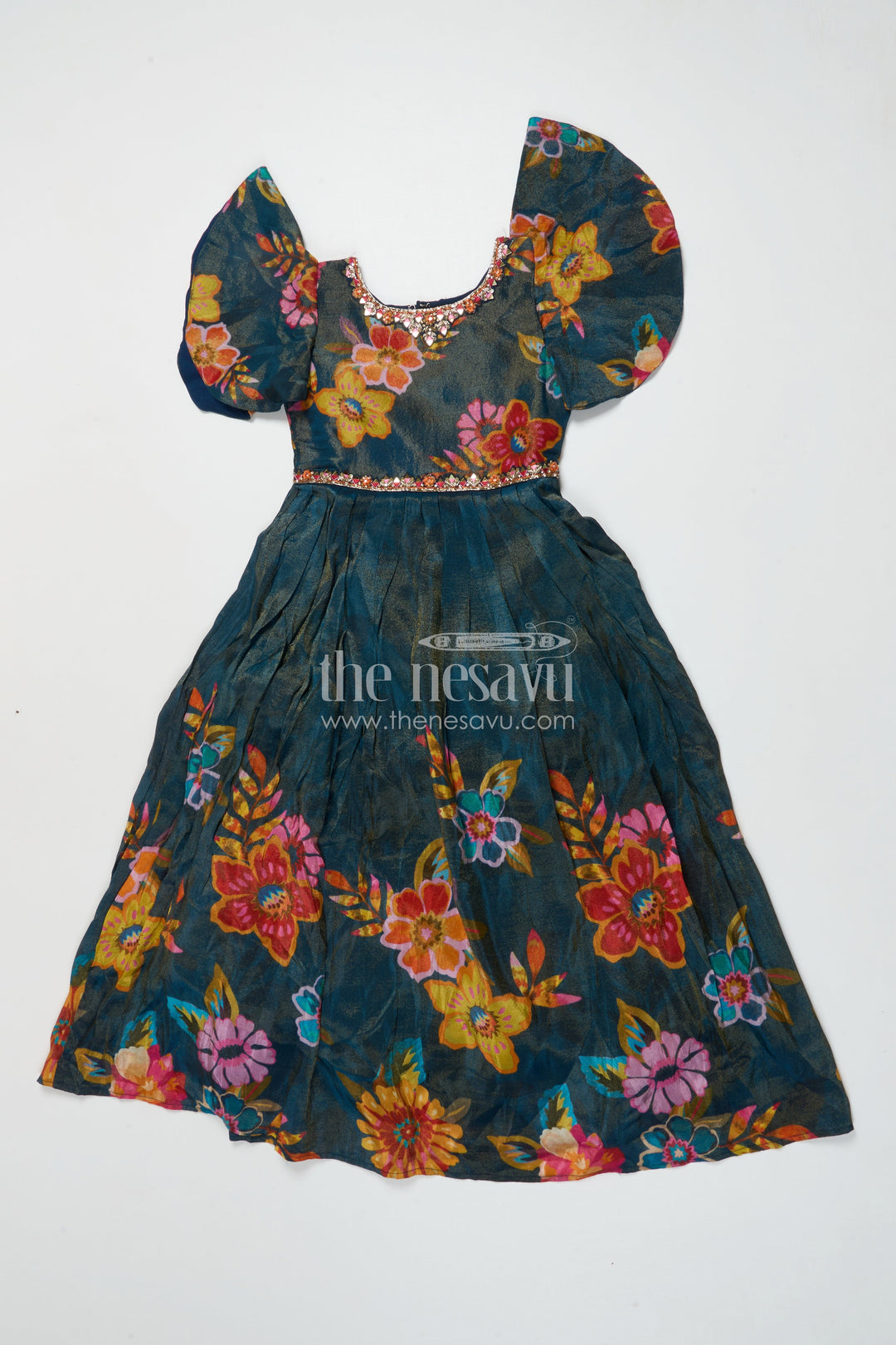 The Nesavu Girls Silk Gown Girls Silk Gown for Weddings and Festive Family Events Nesavu Nesavu girls silk gown in digital printed viscose silk for weddings and traditional occasions