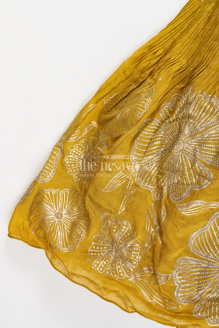 The Nesavu Girls Silk Gown Girls silk gown for weddings and festive occasions Nesavu Nesavu festive silk gown girls embroidered yoke floral thread detailing