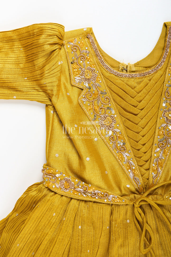 The Nesavu Girls Silk Gown Girls silk gown for weddings and festive occasions Nesavu Nesavu festive silk gown girls embroidered yoke floral thread detailing