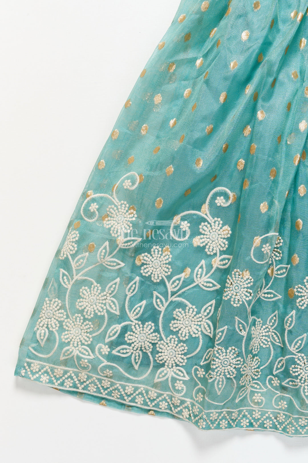 The Nesavu Girls Silk Gown Girls Silk Gown for Weddings and Festive Occasions Nesavu Nesavu girls kora silk gown thread embroidery  perfect weddings festive occasions