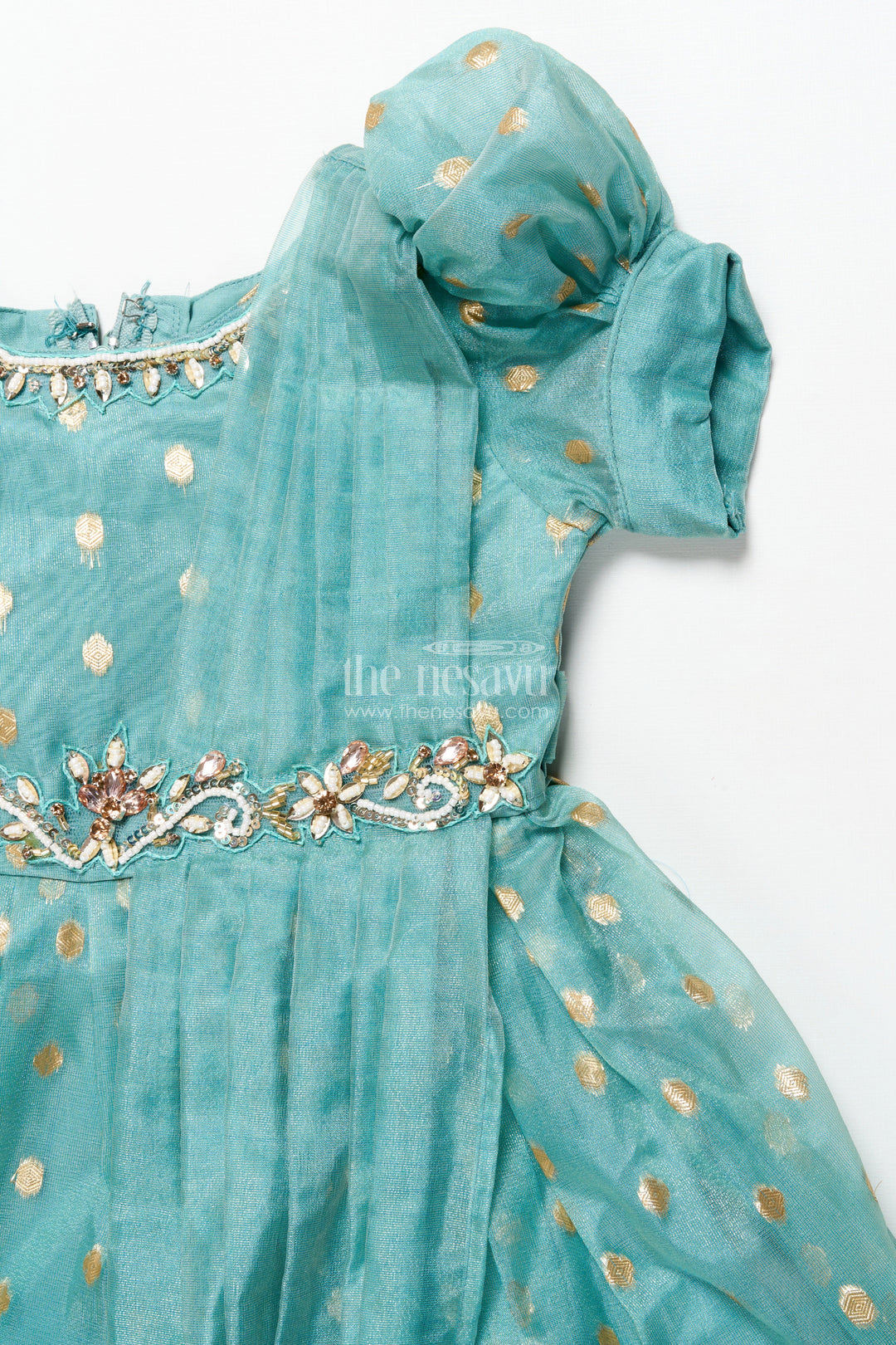 The Nesavu Girls Silk Gown Girls Silk Gown for Weddings and Festive Occasions Nesavu Nesavu girls kora silk gown thread embroidery  perfect weddings festive occasions