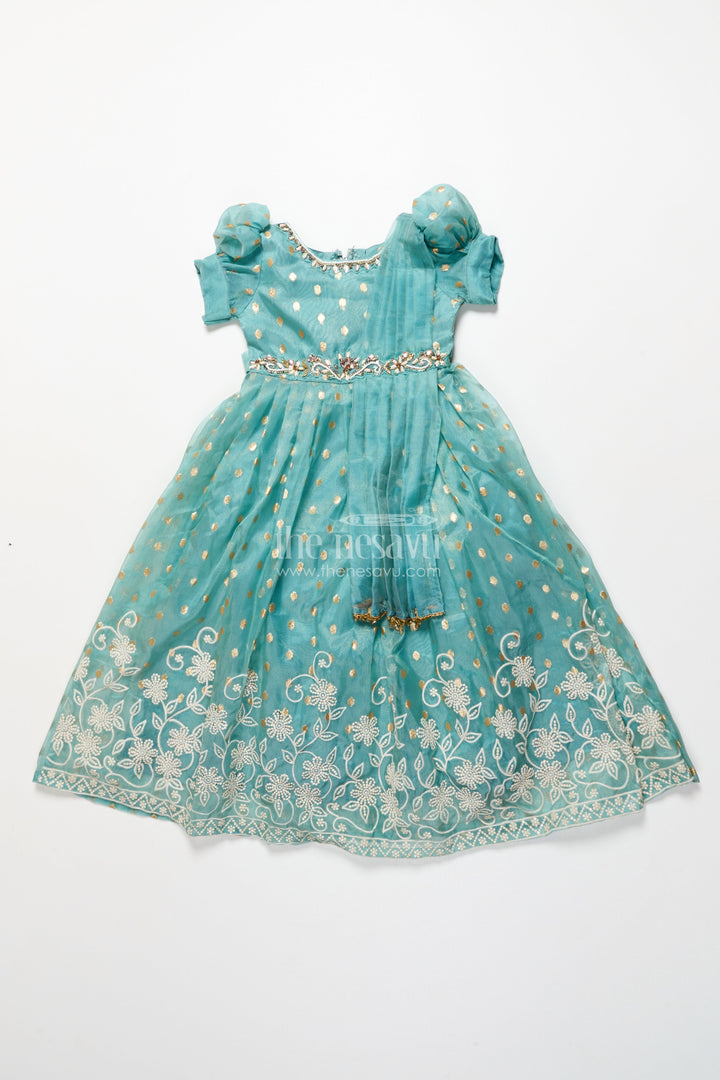 The Nesavu Girls Silk Gown Girls Silk Gown for Weddings and Festive Occasions Nesavu Nesavu girls kora silk gown thread embroidery  perfect weddings festive occasions
