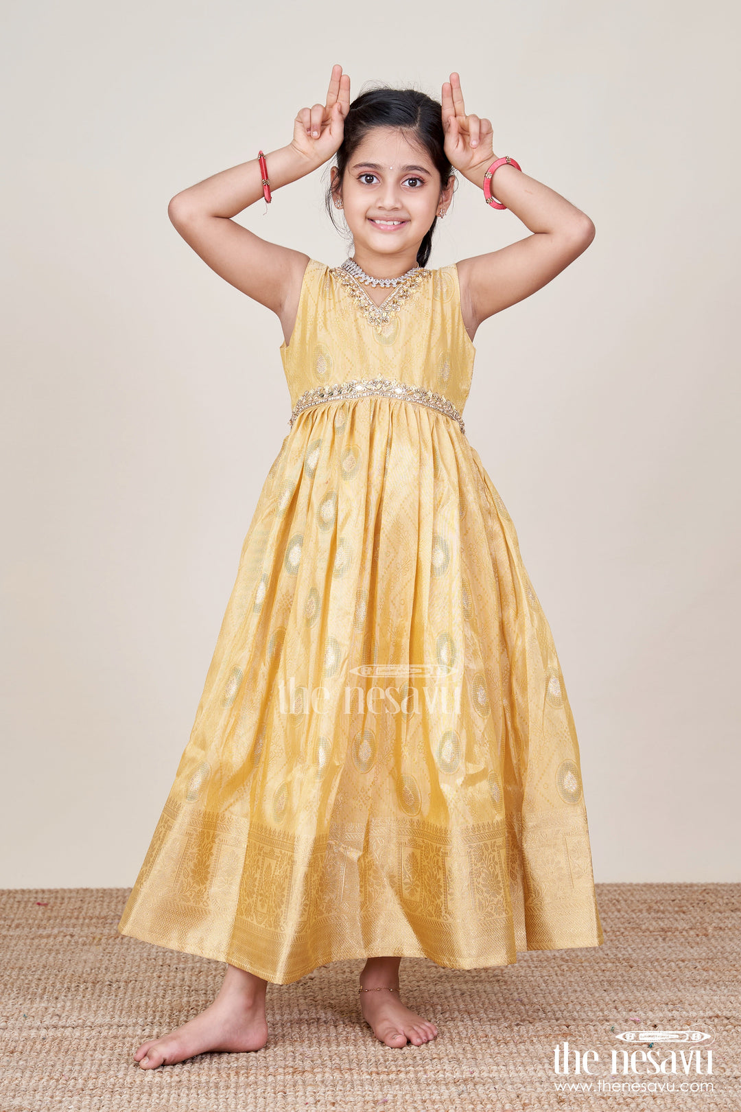 The Nesavu Girls Silk Gown Girls Silk Gown for Weddings and Festive Occasions Nesavu Nesavu girls silk gown zari border kora tissue weddings festive functions