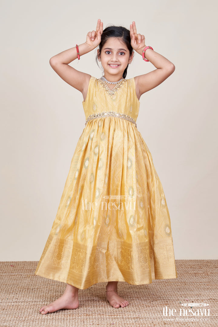 The Nesavu Girls Silk Gown Girls Silk Gown for Weddings and Festive Occasions Nesavu Nesavu girls silk gown zari border kora tissue weddings festive functions