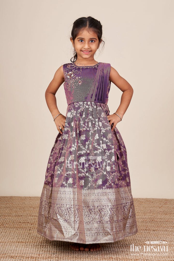 The Nesavu Girls Silk Gown Girls Silk Gown for Weddings and Traditional Family Celebrations Nesavu Nesavu girls silk gown zari border weddings festive events traditional celebrations
