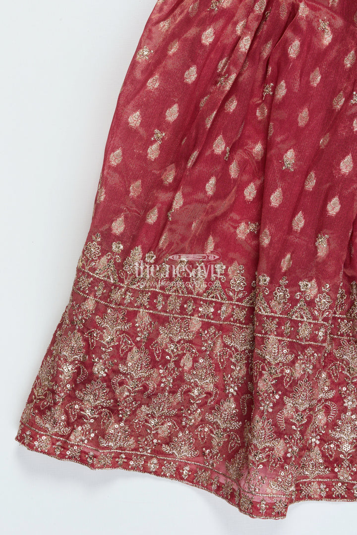 The Nesavu Girls Silk Gown Girls Silk Gown with Banarasi Jacquard Design for Weddings and Special Occasions Nesavu Nesavu girls silk gown Banarasi jacquard weave zari border perfect weddings festive days