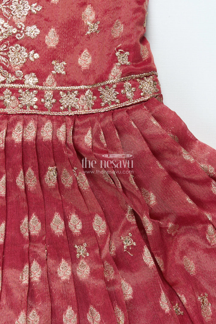 The Nesavu Girls Silk Gown Girls Silk Gown with Banarasi Jacquard Design for Weddings and Special Occasions Nesavu Nesavu girls silk gown Banarasi jacquard weave zari border perfect weddings festive days