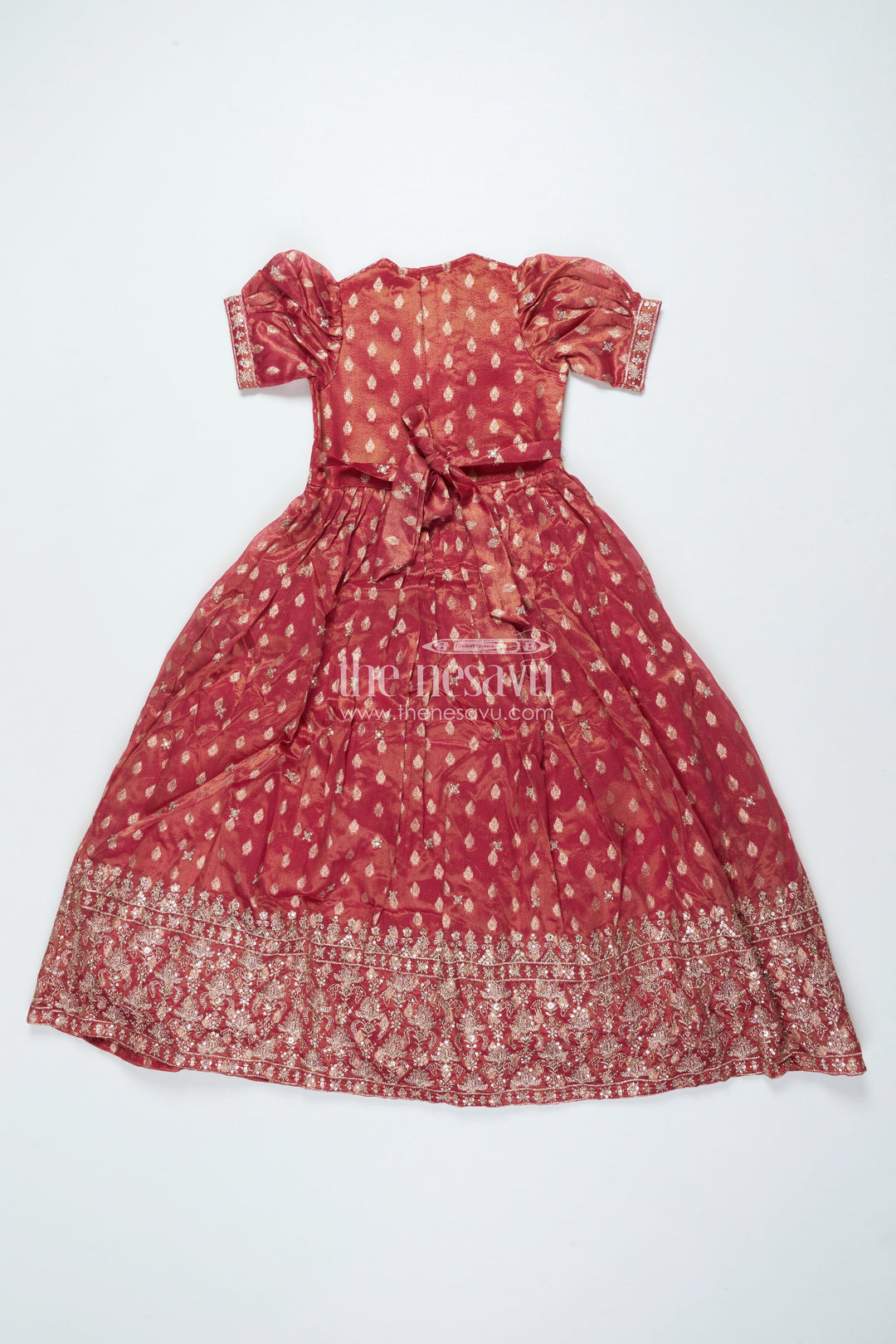 The Nesavu Girls Silk Gown Girls Silk Gown with Banarasi Jacquard Design for Weddings and Special Occasions Nesavu Nesavu girls silk gown Banarasi jacquard weave zari border perfect weddings festive days