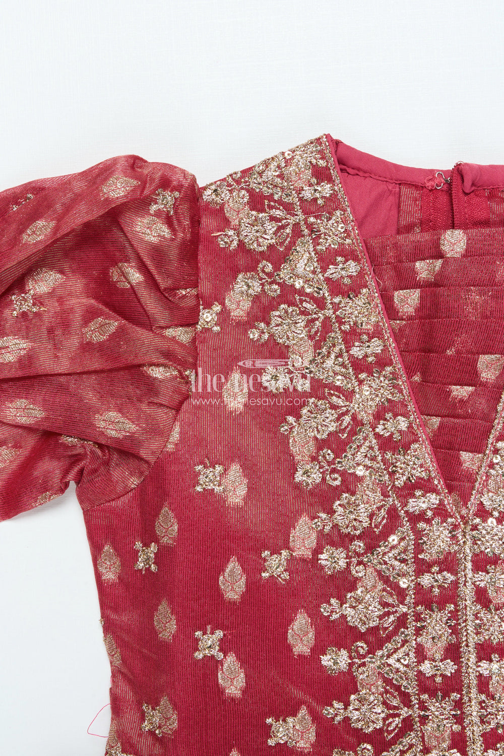 The Nesavu Girls Silk Gown Girls Silk Gown with Banarasi Jacquard Design for Weddings and Special Occasions Nesavu Nesavu girls silk gown Banarasi jacquard weave zari border perfect weddings festive days