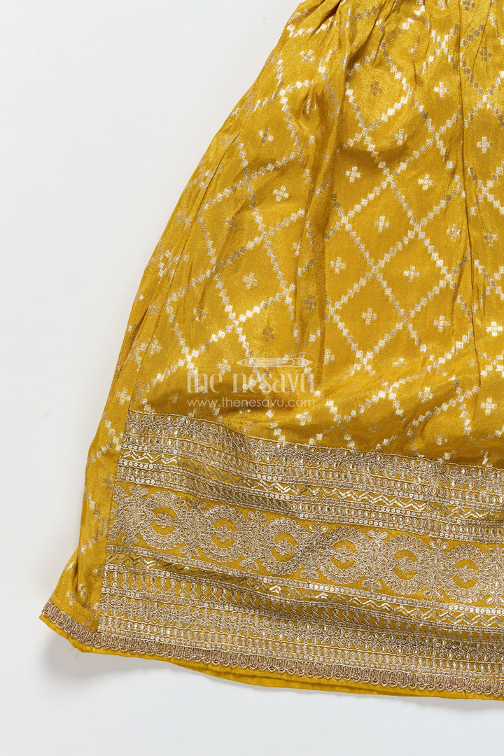 The Nesavu Girls Silk Gown Girls Silk Gown with Jacket for Weddings and Traditional Functions Nesavu Nesavu girls silk gown jacket Banarasi jacquard weddings festive occasions