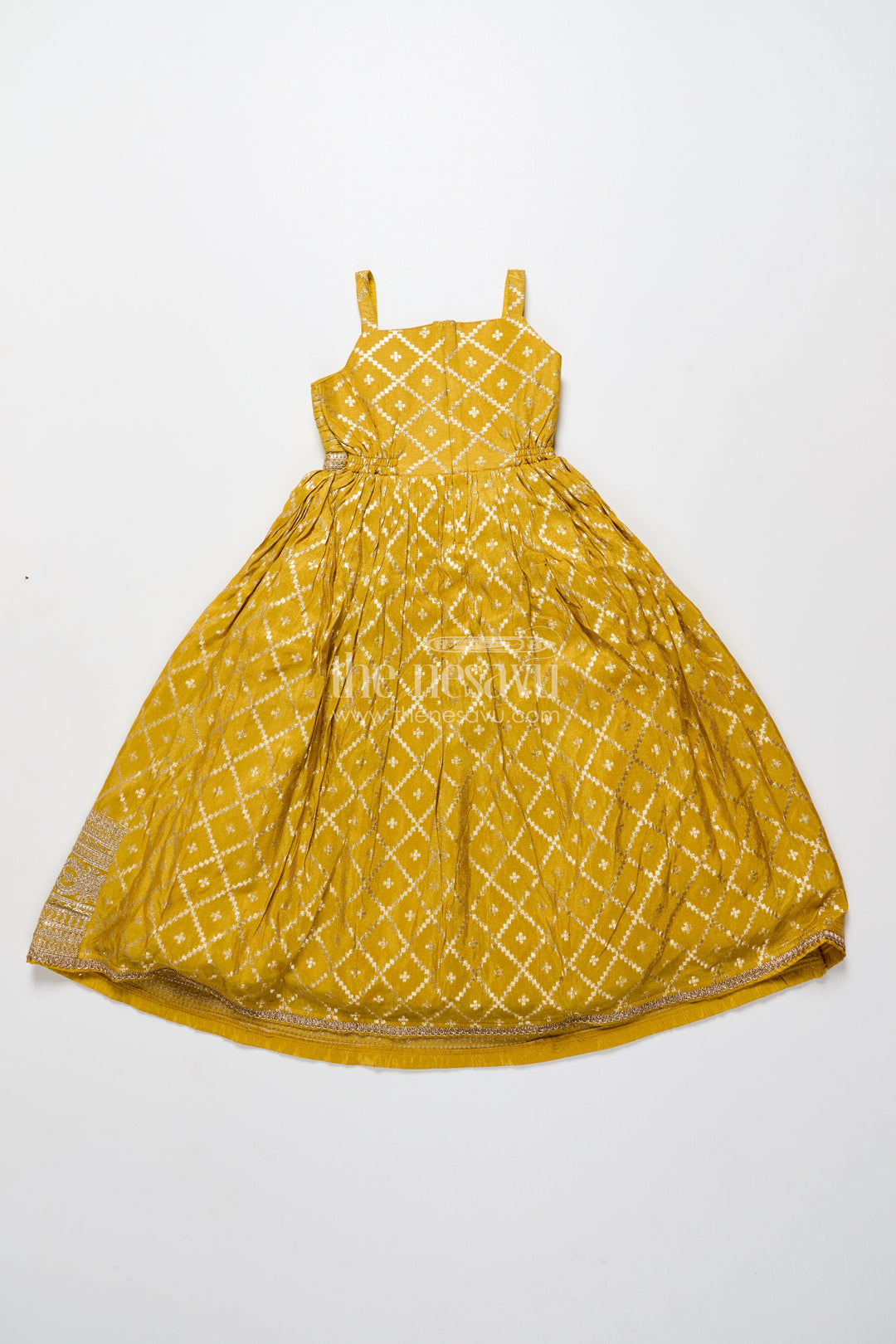 The Nesavu Girls Silk Gown Girls Silk Gown with Jacket for Weddings and Traditional Functions Nesavu Nesavu girls silk gown jacket Banarasi jacquard weddings festive occasions