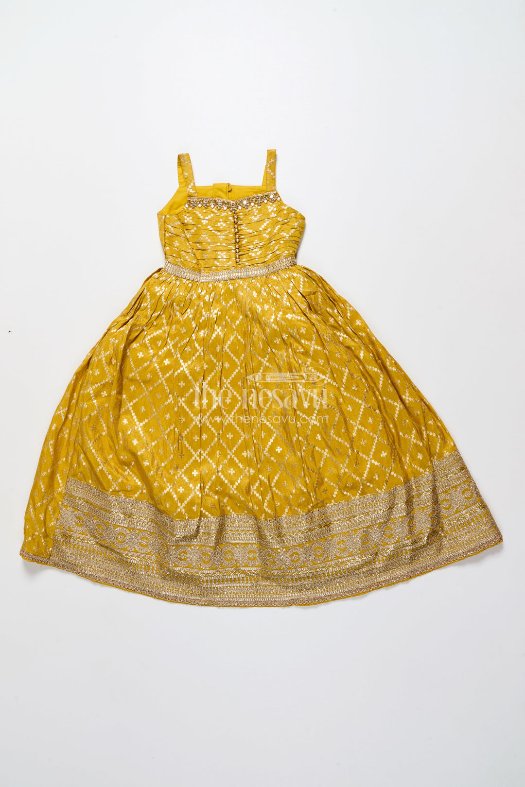 The Nesavu Girls Silk Gown Girls Silk Gown with Jacket for Weddings and Traditional Functions Nesavu Nesavu girls silk gown jacket Banarasi jacquard weddings festive occasions