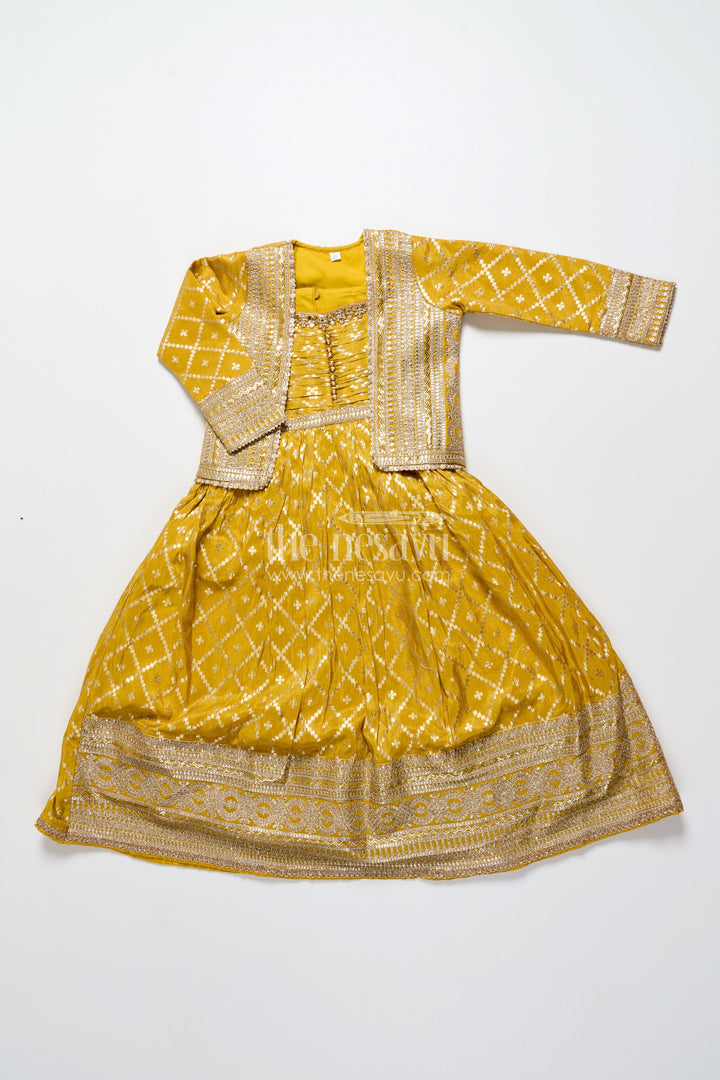 The Nesavu Girls Silk Gown Girls Silk Gown with Jacket for Weddings and Traditional Functions Nesavu Nesavu girls silk gown jacket Banarasi jacquard weddings festive occasions